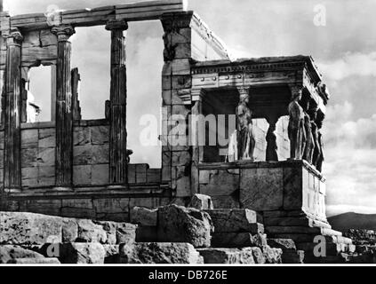 Geografia / viaggio, Grecia, Atene, Acropoli, Erechtheum, costruito tra il 420 e il 406 a.C., sala nord, vista esterna, ricostruzione, disegno, circa 1900, diritti aggiuntivi-clearences-non disponibile Foto Stock