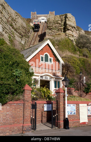 Ingresso alla East Hill ascensore funicolare in Hastings, East Sussex Foto Stock