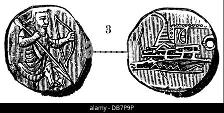 Soldi / finanze, monete, mondo antico, Persia, darico, oro, V - IV secolo AC, incisione in legno, 1816, diritti aggiuntivi-clearences-non disponibile Foto Stock