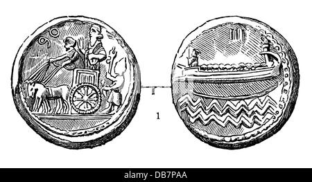 Soldi / finanze, monete, mondo antico, Persia, doppio shekel, argento, V - IV secolo AC, incisione in legno, 1816, diritti-aggiuntivi-clearences-non disponibile Foto Stock