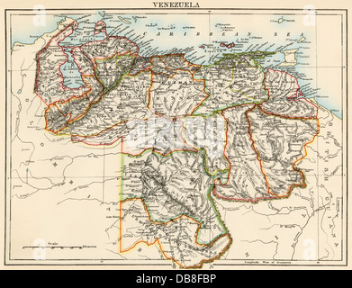 Mappa di Venezuala, 1870s. Colore lithograp Litografia a colori Foto Stock