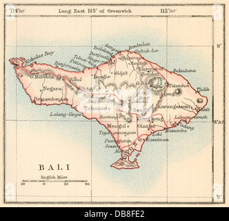 Mappa di Bali, 1870s. Litografia a colori Foto Stock