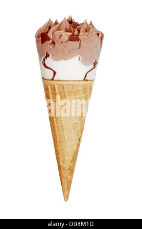 Cioccolato gelato alla vaniglia cono di cialda Foto Stock