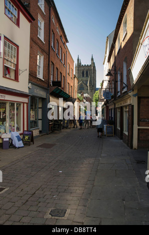 Church Street Hereford che conduce alla Cattedrale sede della Mappa mundi Foto Stock