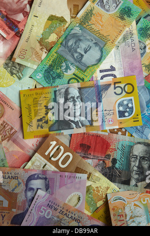 La valuta estera - australiani, canadesi e dollari neozelandesi Foto Stock