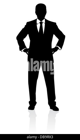 Business man in tuta e cravatta silhouette. Illustrazione su bianco Foto Stock