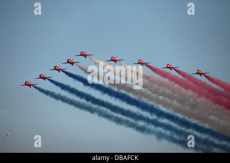 Le frecce rosse battenti al 2013 Sunderland Airshow internazionale. L'Airshow, tenutasi dal 26 al 28 luglio, è la XXV edizione della manifestazione annuale. Credito: whyeyephotography.com/Alamy Live News Foto Stock