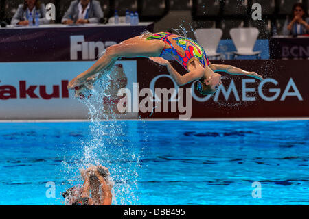 Barcellona, Spagna. 26 Luglio 2013: La squadra ucraina compete nel nuoto sincronizzato Team libero finali di routine alla XV Campionati del Mondo di nuoto FINA A Barcellona Credito: matthi/Alamy Live News Foto Stock