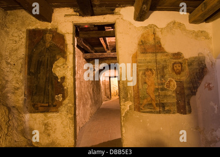 Scena della natività grotta. Greccio San Francesco di Assisi Santuario, Rieti, Lazio, Italia Foto Stock