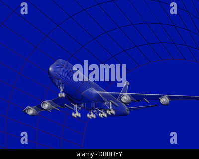 La simulazione di un modello di aeromobile che viene analizzato in galleria del vento per effetti aerodinamici sulla sua struttura Foto Stock
