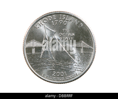 La Rhode Island stato trimestre commemorative coin isolato su bianco Foto Stock