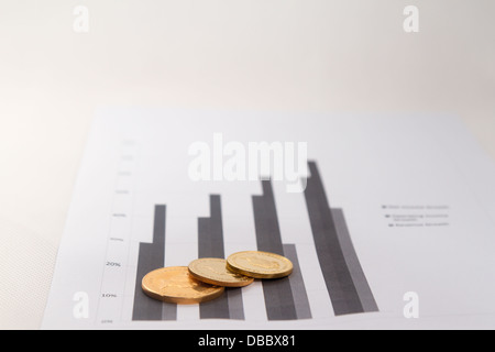 Le monete d'oro su grafici finanziari Foto Stock