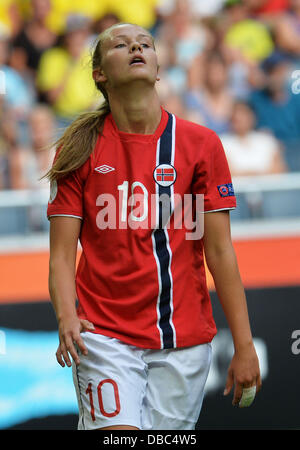 Caroline Graham Hansen di Norvegia reagisce durante il femminile UEFA EURO 2013 finale di partita di calcio tra la Germania e la Norvegia a degli amici Arena a Solna, Svezia, 28 luglio 2013. Foto: Carmen Jaspersen/dpa +++(c) dpa - Bildfunk+++ Foto Stock