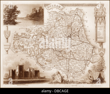 1840s Mappa Vittoriano di Durham Foto Stock