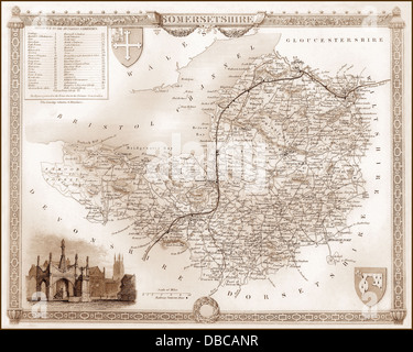 1840s Mappa Vittoriano del Somerset Foto Stock