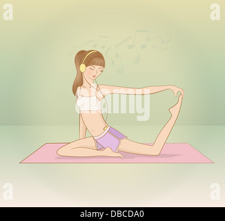 Illustrazione della giovane donna di eseguire lo yoga del tappetino Foto Stock