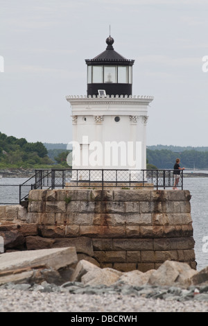 Portland Breakwater light è raffigurato nel sud di Portland, Maine Foto Stock