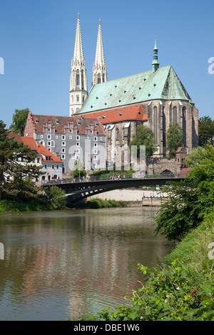 San Pietro e Paolo Chiesa, Waidhaus e l'Altstadt Bridge, Goerlitz, Bassa Sassonia, Germania Foto Stock