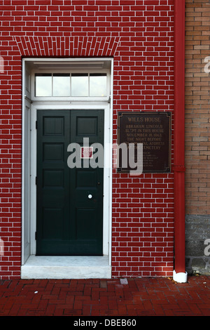 Ingresso alla Wills House, dove Abraham Lincoln trascorse la notte prima di dare il suo indirizzo a Gettysburg, Gettysburg, Pennsylvania, USA Foto Stock