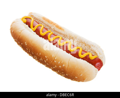 American hot dog su sfondo bianco Foto Stock