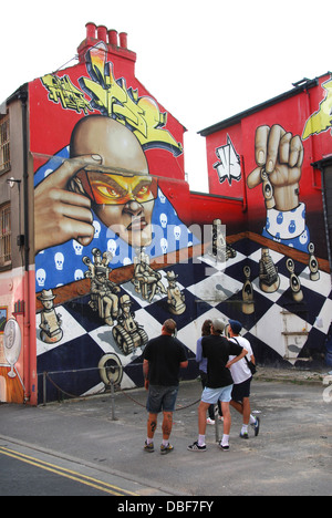 Art Graffiti nel North Laine distretto di Brighton, Regno Unito, Foto Stock