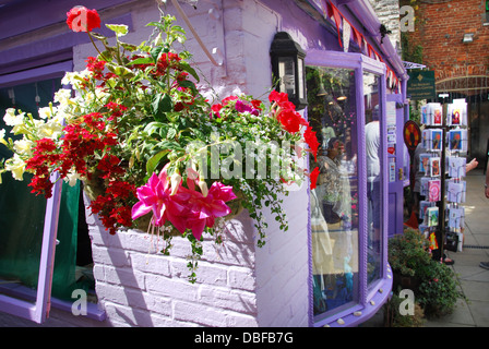 Negozi colorati all'esperienza di Glastonbury di Glastonbury off High Street Somerset Inghilterra Foto Stock