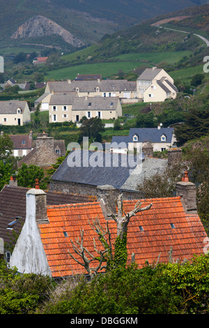 Francia, Normandia, Biville, elevati vista città dalla Calvaire des Dunes. Foto Stock