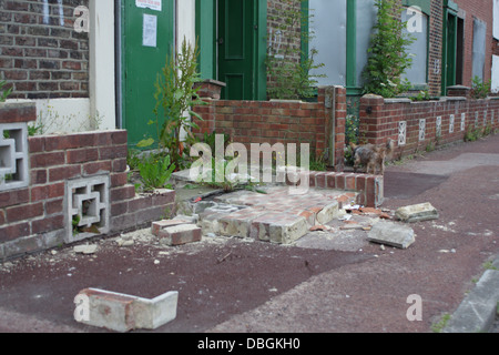 Una parziale demolizione del muro,su una casa in attesa di essere demolito. Salem St Sud, Hendon, Sunderland Foto Stock