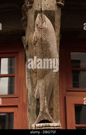 Francia, centro, Eure et Loir, Chartres, Maison du Saumon, casa di salmone, dettaglio. Foto Stock