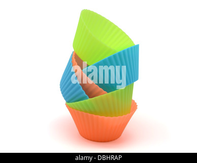 Stampi in silicone colori della tortina su sfondo bianco Foto Stock