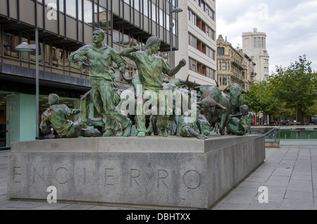 Monumento a Encierro a Pamplona,Spagna Foto Stock