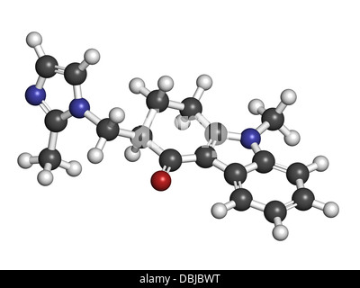 Ondansetron nausea e vomito farmaco di trattamento, struttura chimica. Gli atomi sono rappresentati come sfere con colore convenzionale Foto Stock