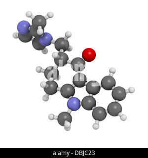 Ondansetron nausea e vomito farmaco di trattamento, struttura chimica. Gli atomi sono rappresentati come sfere con colore convenzionale Foto Stock