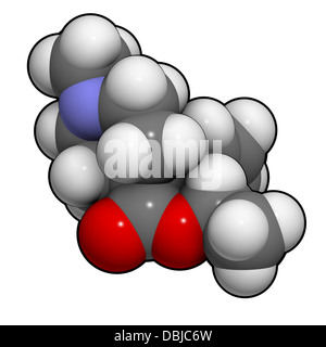 Petidina analgesico oppioide farmaco, struttura chimica. Gli atomi sono rappresentati come sfere convenzionale con codifica a colori Foto Stock