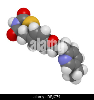Pioglitazone diabete farmaco, struttura chimica. Gli atomi sono rappresentati come sfere convenzionale con codifica a colori Foto Stock