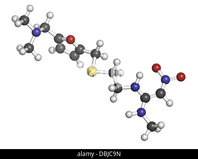 Il ranitidine ulcera peptica farmaco, struttura chimica. Blocchi di acido dello stomaco produzione Foto Stock