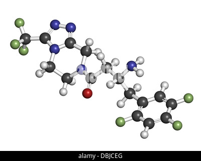 Sitagliptin diabete farmaco, struttura chimica. Gli atomi sono rappresentati come sfere convenzionale con codifica a colori Foto Stock
