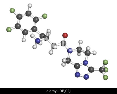 Sitagliptin diabete farmaco, struttura chimica. Gli atomi sono rappresentati come sfere convenzionale con codifica a colori Foto Stock