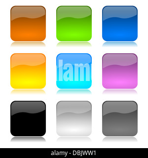 Colorata e app lucida i pulsanti impostati con la riflessione su sfondo bianco illustrazione Foto Stock