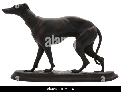 Statua di ottone di greyhound su sfondo bianco Foto Stock