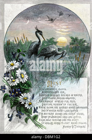 "Ist", una poesia di Henry David Thoreau a. Colorate a mano la xilografia Foto Stock