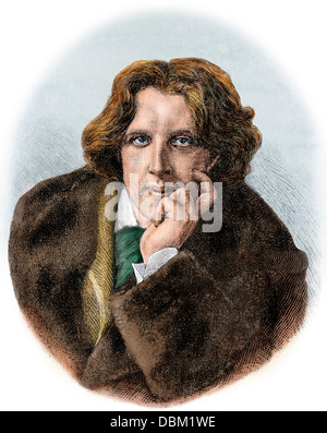 Autore e critico Oscar Wilde, circa 1880. Colorate a mano la xilografia Foto Stock