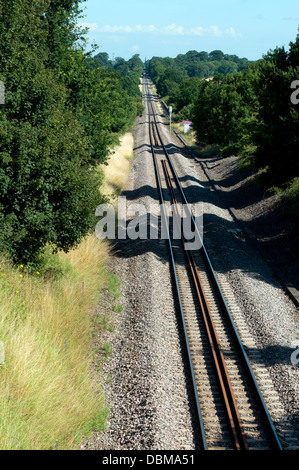 Dritto a binario unico della linea ferroviaria Foto Stock