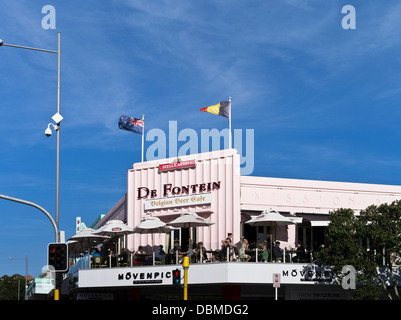 dh Cafe De Fontein AUCKLAND MISSIONE BAY NUOVA ZELANDA NZ All'aperto balcone Belga Beer cafè all'aperto mangiare bere Foto Stock