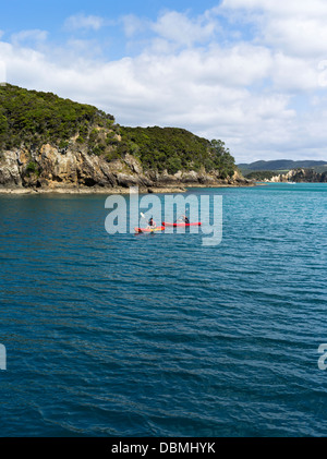 dh Urupukapuka Isola BAIA delle Isole NUOVA ZELANDA Nuova Zelanda Nuova Zelanda due uomini canoe kayak canoe Foto Stock