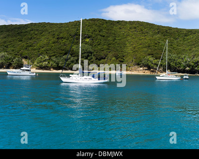 Dh Urupukapuka Island Bay of Islands NUOVA ZELANDA cruiser yacht ancorati off shore Foto Stock