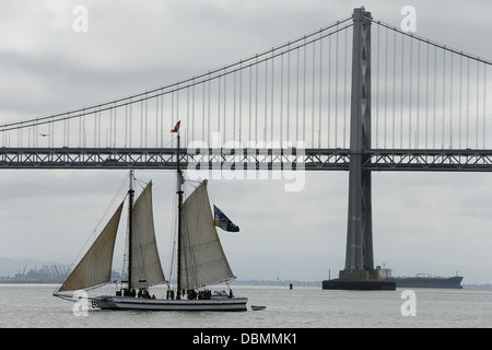 Il 1891 schooner Alma vele sulla Baia di San Francisco durante l'America's Cup gara Foto Stock