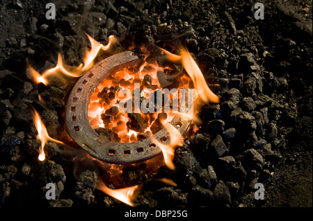 Il ferro di cavallo che giace sulla combustione del carbone, Landshut, Baviera, Germania Foto Stock