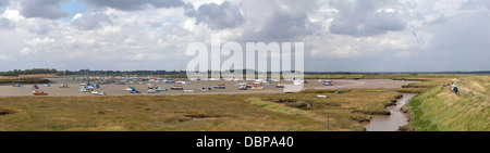 Blustery camminare sull'Alde a Slaughden, Aldeburgh panorama. Foto Stock