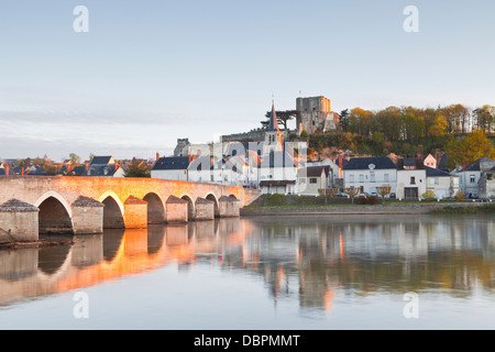 La piccola città di Montrichard e il fiume Cher, Loir-et-Cher, Francia, Europa Foto Stock